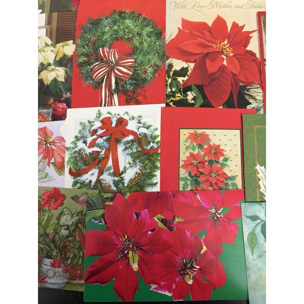 Vintage Christmas Cards Fronts ONLY Greenery Trees Wreaths Scrapbook Crafts 50+